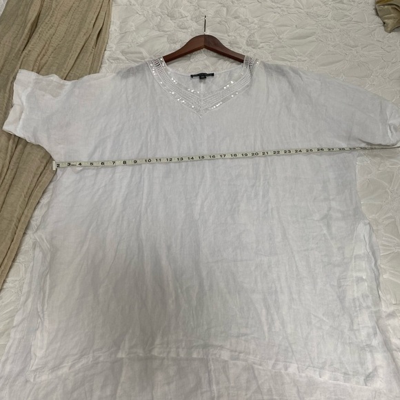 Saks Fifth Ave White Embellished Linen Tunic - Picture 7 of 12